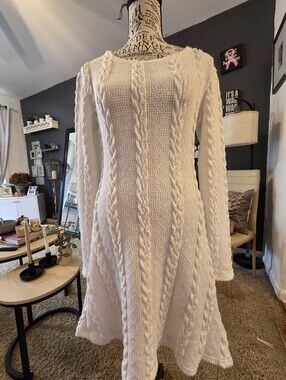 Classic Cable-Knit Cream Sweater Dress